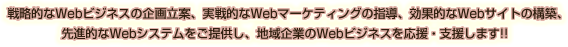 戦略的なWebビジネスの企画立案、実戦的なWebマーケティングの指導、効果的なWebサイトの構築、先進的なWebシステムをご提供し、地域企業のWebビジネスを応援・支援します!!
